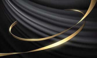 Abstract luxury gold ribbon line curve spiral on black fabric design modern background vector