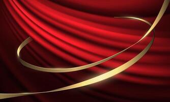 Abstract luxury gold line curve spiral on red fabric design modern background vector