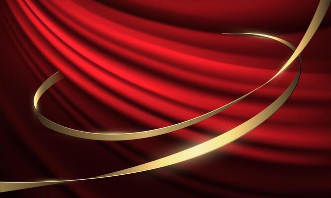 Abstract luxury gold line curve spiral on red fabric design modern background