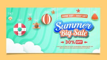 Summer big sale banner template is suitable for flyers and banners with attractive hanging summer design elements. EPS 10 vector