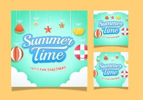 Social media posts collection for Summer time template is suitable for flyers and banners with attractive hanging summer design elements. EPS 10 vector