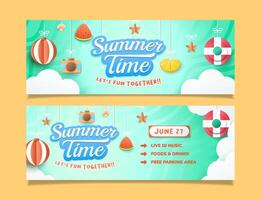 Horizontal party banner for summer time template is suitable for greeting card and sale with attractive hanging summer design elements. EPS 10 vector