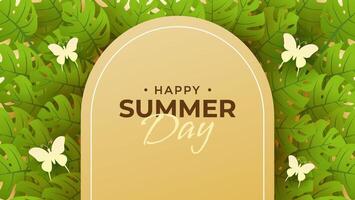 A summer-themed background featuring green leaves. The background is designed in a paper craft style with EPS 10 format. vector