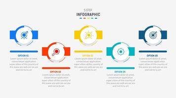 Five Step Infographic design element template for presentation. info graphic illustration. process diagram and presentations step, banner, flow chart, 5 option template. vector