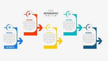 Five Step Infographic design element template for presentation. info graphic illustration. process diagram and presentations step, banner, flow chart, 5 option template. vector