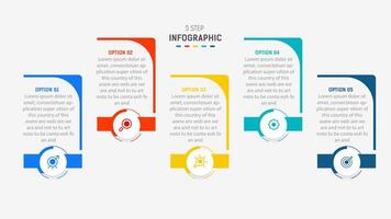 Five Step Infographic design element template for presentation. info graphic illustration. process diagram and presentations step, banner, flow chart, 5 option template. vector