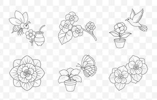 Print Exquisite Begonia Line Art Set Perfect for Elegant Floral Designs and Botanical Illustrations vector