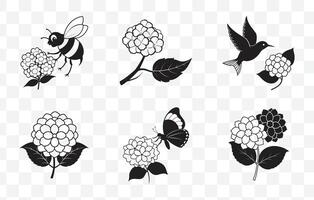 Print Hydrangea Line Art Set with Elegant Floral Designs for Artistic and Decorative Use vector