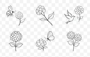 Print Beautiful Hydrangea Line Art Set for Artistic and Decorative Designs vector