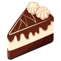 A slice of chocolate cake with whipped cream on top. vector
