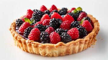 Blissful Berry Tart on a white background photo