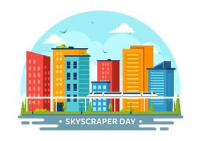 Skyscraper Day Illustration on September 3rd featuring City Infrastructure, Public Spaces, City Buildings, and Skyscrapers in a Flat Background vector