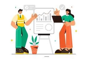 Illustration of a Coworking Business with Colleagues Talking, Meeting, and Working in a Flat Style Cartoon Office Background vector