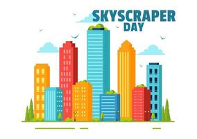 Skyscraper Day Illustration on September 3rd featuring City Infrastructure, Public Spaces, City Buildings, and Skyscrapers in a Flat Background vector