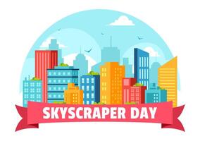 Skyscraper Day Illustration on September 3rd featuring City Infrastructure, Public Spaces, City Buildings, and Skyscrapers in a Flat Background vector