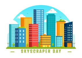 Skyscraper Day Illustration on September 3rd featuring City Infrastructure, Public Spaces, City Buildings, and Skyscrapers in a Flat Background vector