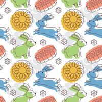 Mid Autumn Seamless Pattern Design with Decorative Elements in Hand Drawn Cartoon Flat Illustration Template vector