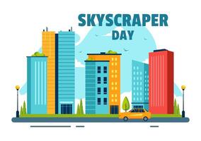 Skyscraper Day Illustration on September 3rd featuring City Infrastructure, Public Spaces, City Buildings, and Skyscrapers in a Flat Background vector