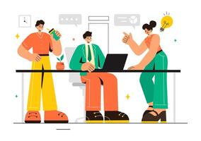Illustration of a Coworking Business with Colleagues Talking, Meeting, and Working in a Flat Style Cartoon Office Background vector