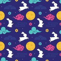 Mid Autumn Seamless Pattern Design with Decorative Elements in Hand Drawn Cartoon Flat Illustration Template vector
