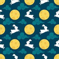 Mid Autumn Seamless Pattern Design with Decorative Elements in Hand Drawn Cartoon Flat Illustration Template vector