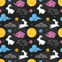 Mid Autumn Seamless Pattern Design with Decorative Elements in Hand Drawn Cartoon Flat Illustration Template vector