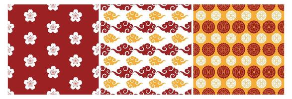 Mid Autumn Seamless Pattern Design with Decorative Elements in Hand Drawn Cartoon Flat Illustration Template vector