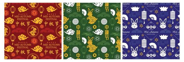 Mid Autumn Seamless Pattern Design with Decorative Elements in Hand Drawn Cartoon Flat Illustration Template vector