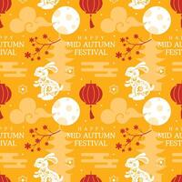Mid Autumn Seamless Pattern Design with Decorative Elements in Hand Drawn Cartoon Flat Illustration Template vector