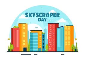 Skyscraper Day Illustration on September 3rd featuring City Infrastructure, Public Spaces, City Buildings, and Skyscrapers in a Flat Background vector