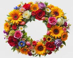 A photorealistic close-up of a rustic flower crown photo