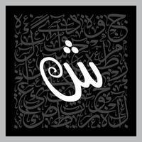 Arabic Calligraphy Alphabet letters or font in Kufic, Divani and Thuluth styles, Stylized islamic calligraphy elements black on White background, for all kinds of religious design vector