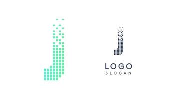 Pixelated Letter J transitioning into scattered pixels with gradient colors creating modern, digital effect like equalizer. Abstract logo for tech software and digital media. illustration. vector