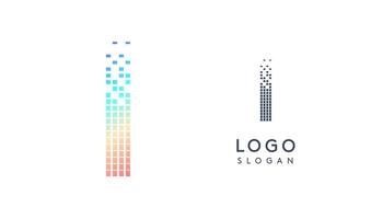 Pixelated Letter I transitioning into scattered pixels with gradient colors creating modern, digital effect like equalizer. Abstract logo for tech software and digital media. illustration. vector