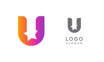 Letter u with star, vibrant gradient colored logo for media, entertainment, technology, startup, social networking, communication, digital marketing industries. illustration vector