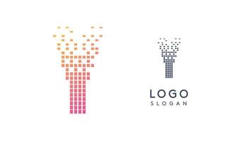 Pixelated Letter Y transitioning into scattered pixels with gradient colors creating modern, digital effect like equalizer. Abstract logo for tech software and digital media. illustration. vector