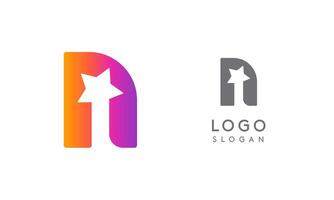 Letter n with star, vibrant gradient colored logo for media, entertainment, technology, startup, social networking, communication, digital marketing industries. illustration vector