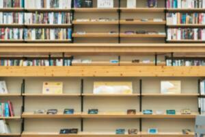 blurred background - bookshelves in the library photo