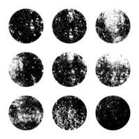 Grunge circles with stains and scratches. Circle brush stroke, round shape design element. Distressed dirty text frame, border, sticker or label. Paintbrush, ink stains. illustration vector