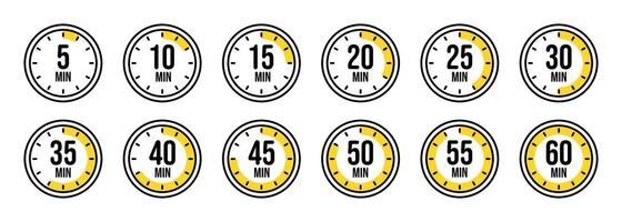 Stopwatch icons. Colorful simple chronometer, time counter with dial. Countdown timer showing hours and minutes. Deadline, measurement for sport. Cooking time label, sticker. illustration vector
