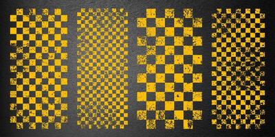 Asphalt road with yellow start or finish checkered line marking, concrete highway surface, texture. Street traffic lane, road dividing strip. Pattern with grainy structure. illustration vector