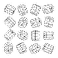 Wireframe lined shapes. Perspective mesh, 3d grid. Low poly geometric elements. Retro futuristic design elements, y2k, vaporwave and synthwave style. illustration vector