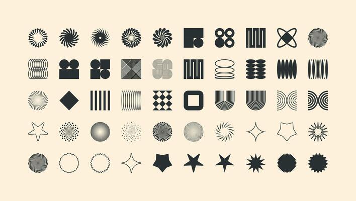 Brutalist geometric shapes, modern symbols. Simple primitive elements and forms. Retro design, trendy contemporary minimalist style, y2k. illustration