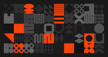 Brutalist geometric shapes, gray and orange symbols. Simple primitive elements and forms. Retro design, trendy contemporary minimalist style. illustration vector