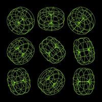 Wireframe lined shapes. Perspective mesh, 3d grid. Low poly geometric elements. Retro futuristic design elements, y2k, vaporwave and synthwave style. illustration vector