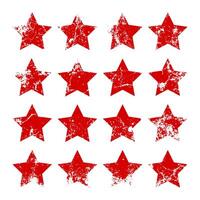 Red vintage stars with cracks and stains. Old hand-drawn sign, black simple shape. Retro design element with distressed effect, grunge texture. illustration vector