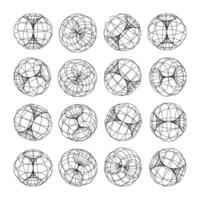 Wireframe lined shapes. Perspective mesh, 3d grid. Low poly geometric elements. Retro futuristic design elements, y2k, vaporwave and synthwave style. illustration vector