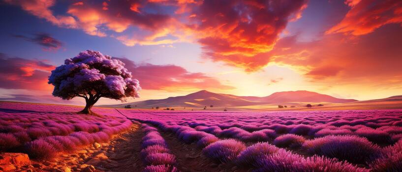 Lavender field with sunset. photo