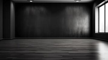 A black square room with a window that lets in light photo