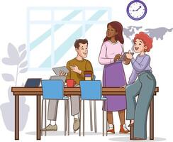 Business People Discussing Ideas at Board Meeting in Office. Brainstorming Team Concept. Teamwork Project Development Process. Cartoon Illustration vector